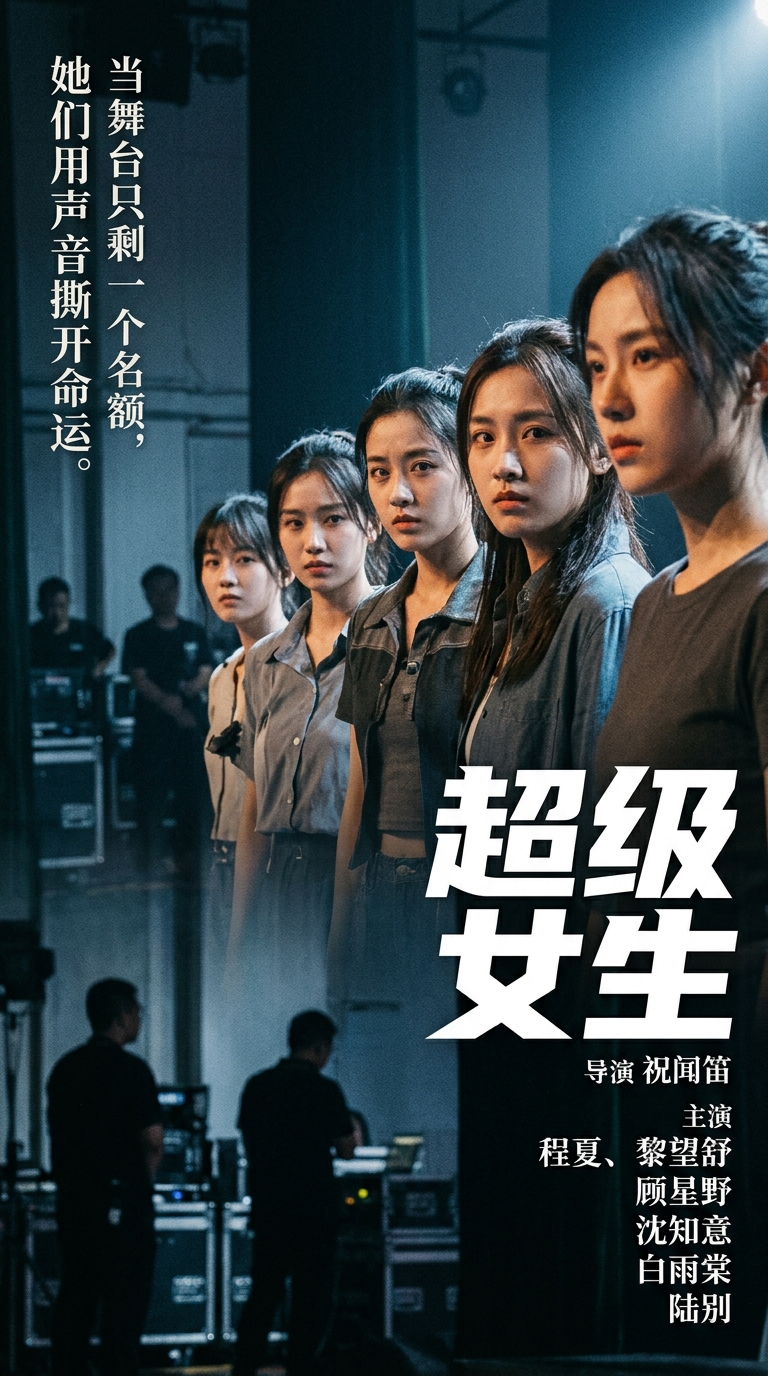 《超级女生》主视觉：程夏攥着报名表站在化妆镜灯泡前